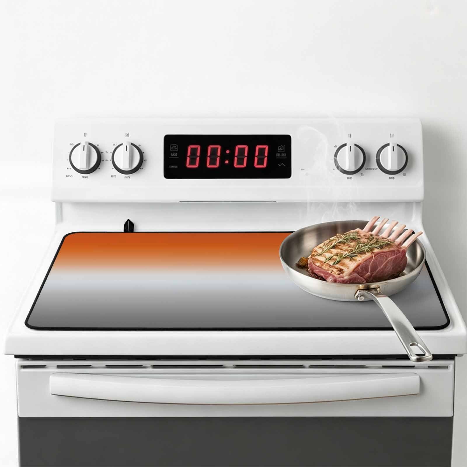 Burnt Orange Gray Ombre Stove Top Cover for Electric Stove, Heat-proof & Non Slip Glass Top Stove Cover Protector, Modern Gradient Abstract Art Kitchen Flat Cooktop Rubber Mat 24x21 Inches