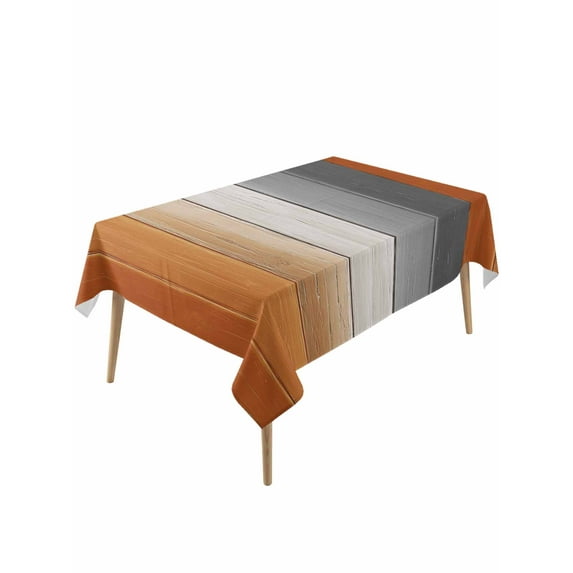 Burnt Orange Gray Ombre Table Cloth, Vintage Farmhouse Wooden Waterproof Tablecloth for Rectangle Tables, Reusable Washable Fabric Table Cover for Restaurant Kitchen Dining Tables 60"x120"