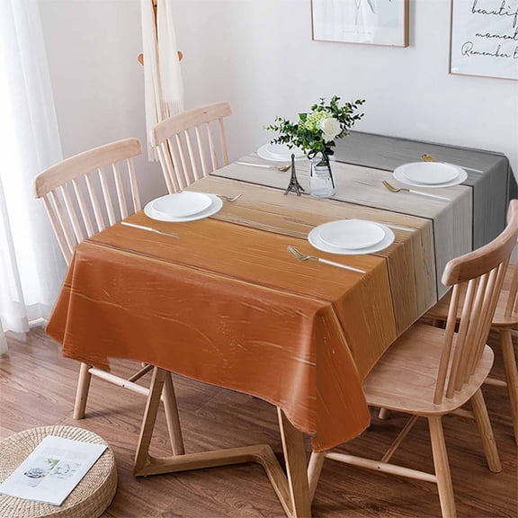 Burnt Orange Gray Ombre Tablecloth Rectangle Table Cloth 60x84 , Waterproof Tablecloth Outdoor Table Cloth, Vintage Farmhouse Wooden Washable Table Cover for Kitchen Dining Party