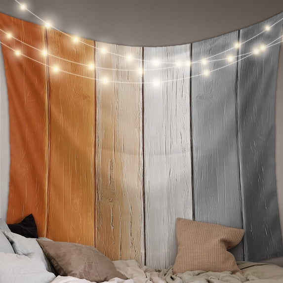Burnt Orange Gray Ombre Tapestry for Bedroom Wall Hanging Tapestry, Vintage Farmhouse Wooden Ceiling Backdrop Tapestries Poster Blanket Wall Decor for Teens Room Living Room Dorm 59" x 90"