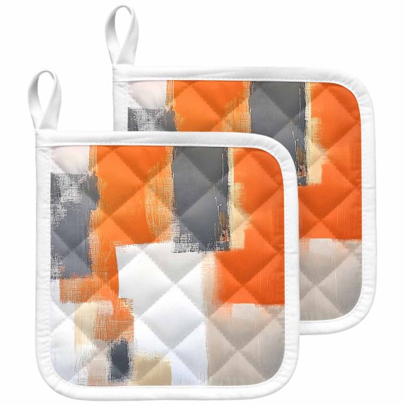 Burnt Orange Gray Pot Holders for Kitchen Heatproof Potholder, 2 Pack Modern Abstract Oil Painted Geometric Hot Pads Multipurpose Oven Pads Cloth Potholders Trivet for Cooking and Baking