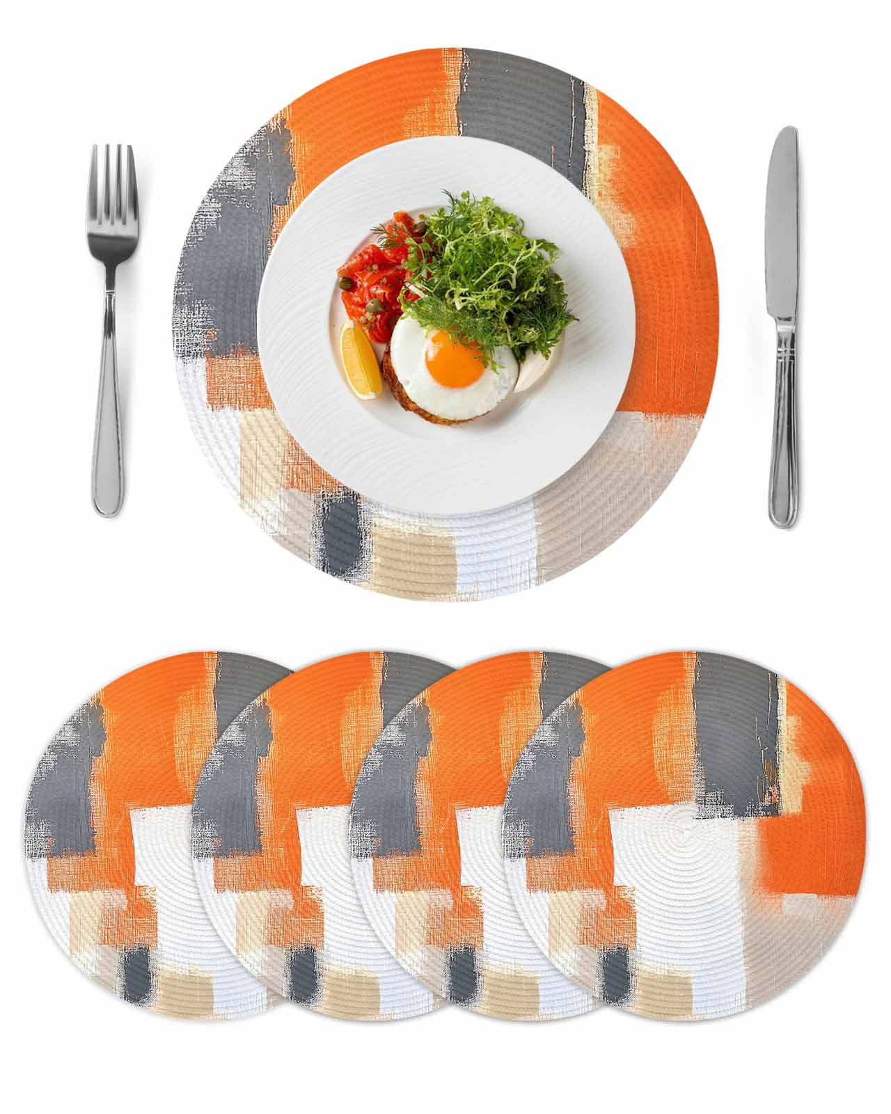 Burnt Orange Gray Round Placemats Set of 4 for Dinning Tables,Heat ...