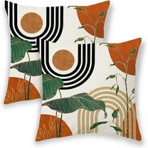 Burnt Orange Green Boho Pillow Covers 18x18 Inch 2 Pcs,Tropical Leaf Summer Outdoor Decorative Throw Pillows,Mid Century Abstract Farmhouse Decor Pillowcase Cushion Cover for Couch Sofa