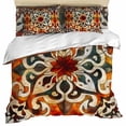 thumbnail image 1 of Burnt Orange Green Duvet Cover Set, Vintage Abstract Flowers Soft Duvet Cover Full Size Bedding Set 4 Pieces, 1 Quiltcover and 2 Pillowcases with Zipper, 1 Bed Sheet for All Seasons, 1 of 9
