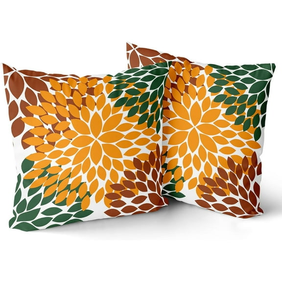 Burnt Orange Green Pillow Covers 16x16 Inch Dahlias Floral Brown Throw Pillows Modern Farmhouse Rustic Pillow Cases Home Decor for Couch Room Bed Cushion Outdoor Set of 2