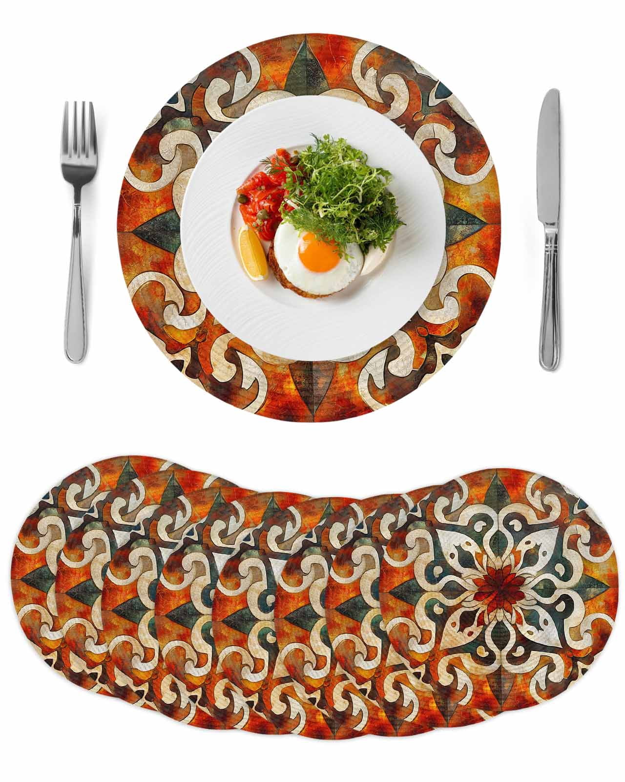 Burnt Orange Green Round Placemats Set of 8 for Dinning Tables,Heat ...