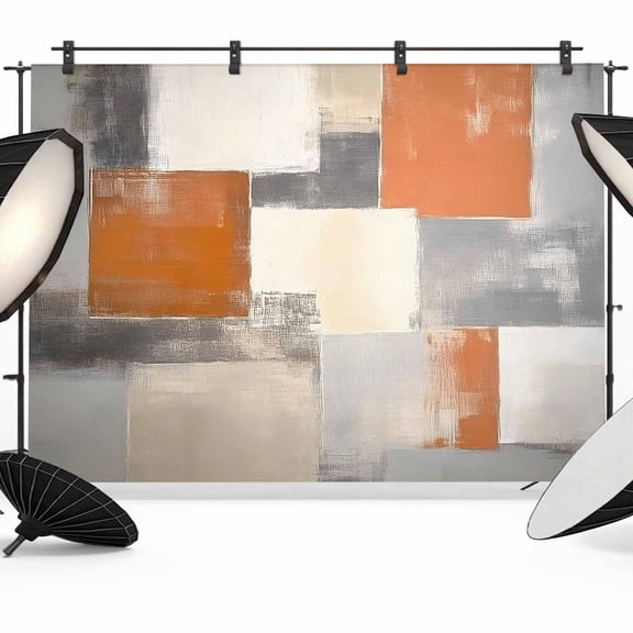 Burnt Orange Grey Backdrop for Photoshoot, Photography Photo Studio Background Wall Backdrop, Modern Abstract Oil Painting Back Drop Banner Panel for Portraits Wedding Live Streaming Decor 7x5Ft