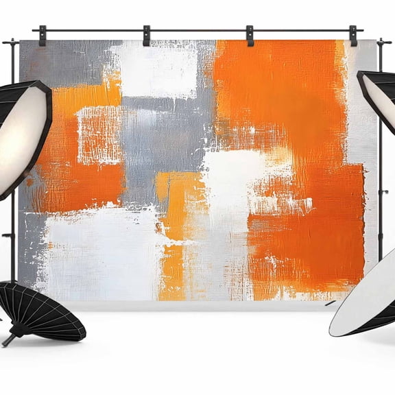 Burnt Orange Grey Backdrop for Photoshoot,Photography Photo Studio Background Wall Backdrop,Modern Oil Painted Geometric Abstract Back Drop Banner Panel for Portraits Wedding Live Streaming 7x5Ft