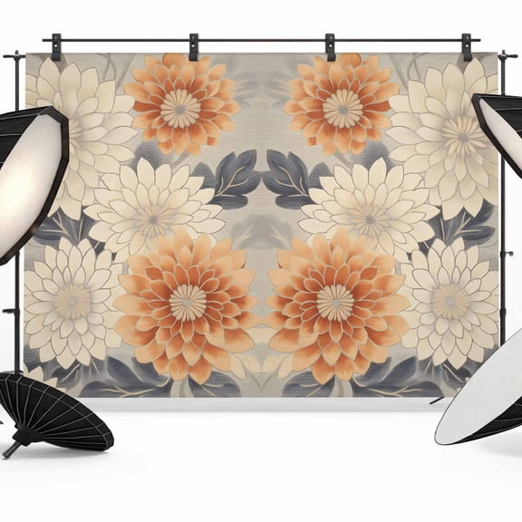 Burnt Orange Grey Backdrop for Photoshoot,Photography Photo Studio Background Wall Backdrop,Spring Floral Botanical Retro Back Drop Banner Panel for Portraits Wedding Party Live Streaming Decor 7x5Ft