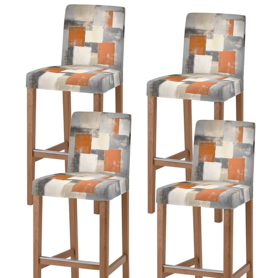 Burnt Orange Grey Bar Stool Cover Set of 4, Oil Painting Modern Abstract Art Stretch Bar Chair Cover, Removable Washable Pub Counter Stool Chair Slipcover for Kitchen Dining Room Pub Cafe