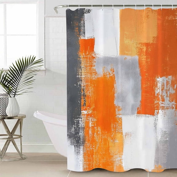 Burnt Orange Grey Bathroom Curtain 72 Inch Shower Curtain with Hooks, Modern Oil Painted Abstract Art Waterproof Polyester Bath Curtain Washable Bathtub Curtain 72''x 72''