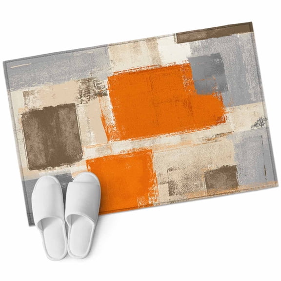 Burnt Orange Grey Bathroom Mat 2x3 FT, Non Slip Small Kitchen Mat, Abstract Modern Oil Painted Geometric Washable Soft Backed Front Door Throw Rug Indoor Outdoor Doormat for Entryway Sink