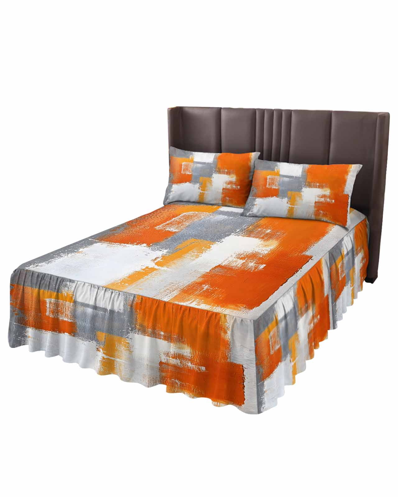 Burnt Orange Grey Bed Skirt Queen Size 18 Inch Drop, Oil Painting Smear ...