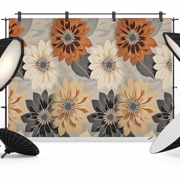 Burnt Orange Grey Black Flower Backdrop for Photography,Fabric Photo Background Backdrop,Spring Floral Botanical Photo Booth Background for Portrait Photoshoot Video Wedding Decoration Banner 7x5ft