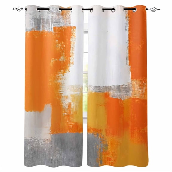 Burnt Orange Grey Blackout Curtains 54 Inches Long for Bedroom, Modern Geometric Oil Painted Abstract Thermal Insulated Room Darkening Black Out Window Curtain Panels Grommet Drapes for Living Room