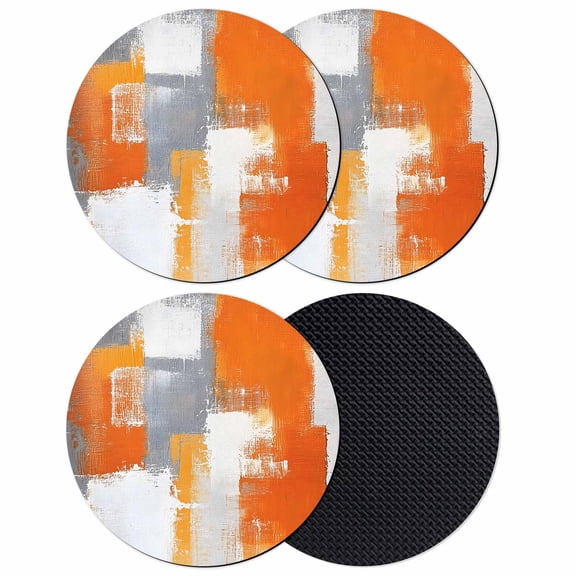 Burnt Orange Grey Coasters Set of 4, Soft Absorbent Coasters for Drinks, Modern Oil Painted Geometric Abstract Non-Slip Cup Coaster Mat with Rubber Bottom for Home Kitchen Coffee Bar Table Decor 4"