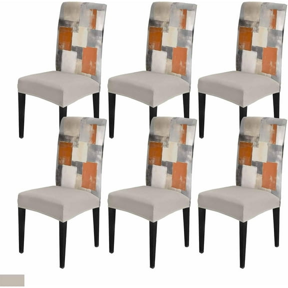 Burnt Orange Grey Dining Chair Cover Set of 6,Stretch Protectors Slipcover,Oil Painting Modern Abstract Art Spandex Kitchen Chair Seat Back Cushion Slip Cover for Dining Room,Party,Hotel,Ceremony