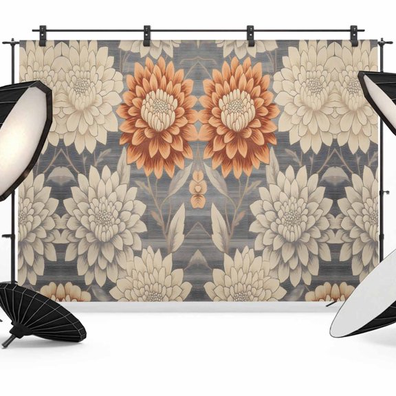 Burnt Orange Grey Flower Backdrop for Photography,Fabric Photo Background Backdrop,Botanical Spring Floral Photo Booth Background for Portrait Photoshoot Video Wedding Studio Decoration Banner 8x6ft