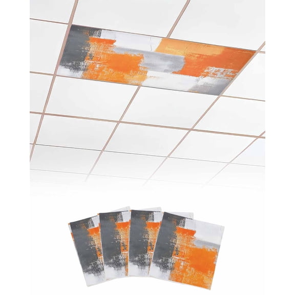 Burnt Orange Grey Fluorescent Light Covers for Ceiling Lights 4x2 feet,4 Pack Magnetic Light Filters for Classroom,Modern Oil Painted Abstract Art Fluorescent Light Shade Panel for Office School