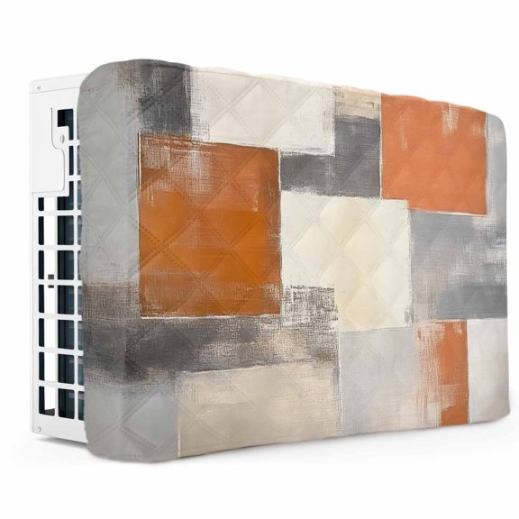 Burnt Orange Grey Indoor Air Conditioner Cover, Oil Painting Modern Abstract Art Window AC Unit Cover Double Insulation with Drawstring, Waterproof Air Conditioner Covers for Inside 17Lx13Hx3.5D