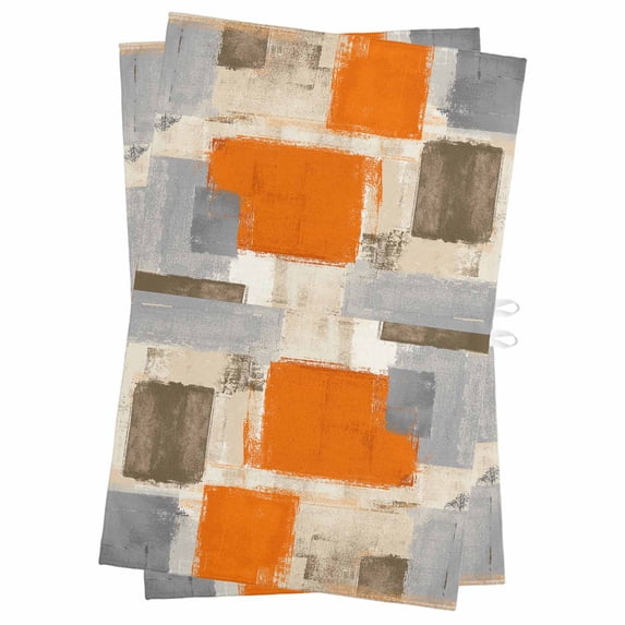 Burnt Orange Grey Kitchen Towels Set of 2, Water Absorbent Dish Towel, Abstract Modern Oil Painted Geometric Decorative Hand Towels - Quick Drying Cloth for Cooking Baking, 18x28 Inch