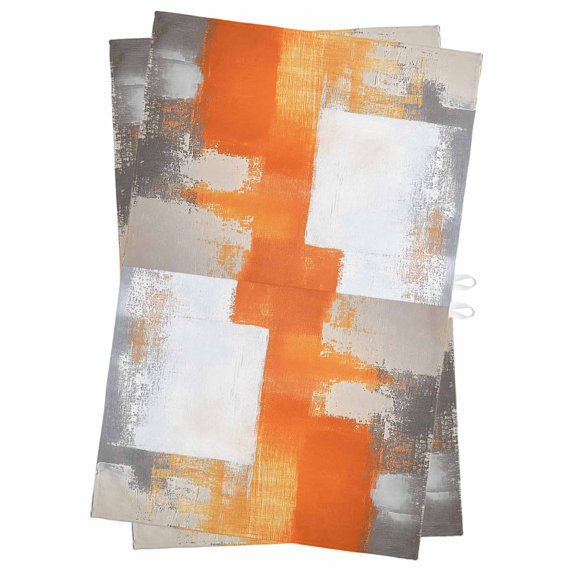 Burnt Orange Grey Kitchen Towels Set of 2, Water Absorbent Dish Towel, Modern Geometric Oil Painting Abstract Decorative Hand Towels - Quick Drying Cloth for Cooking Baking, 18x28 Inch
