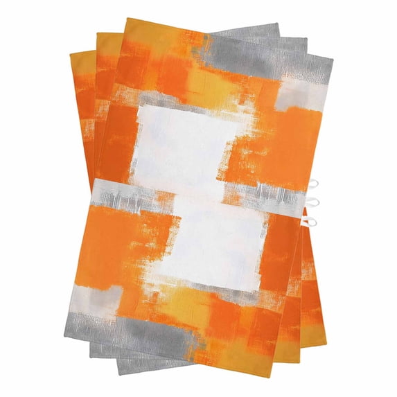 Burnt Orange Grey Kitchen Towels Set of 3, Water Absorbent Dish Towel, Modern Geometric Oil Painted Abstract Decorative Hand Towels - Quick Drying Cloth for Cooking Baking, 18x28 Inch