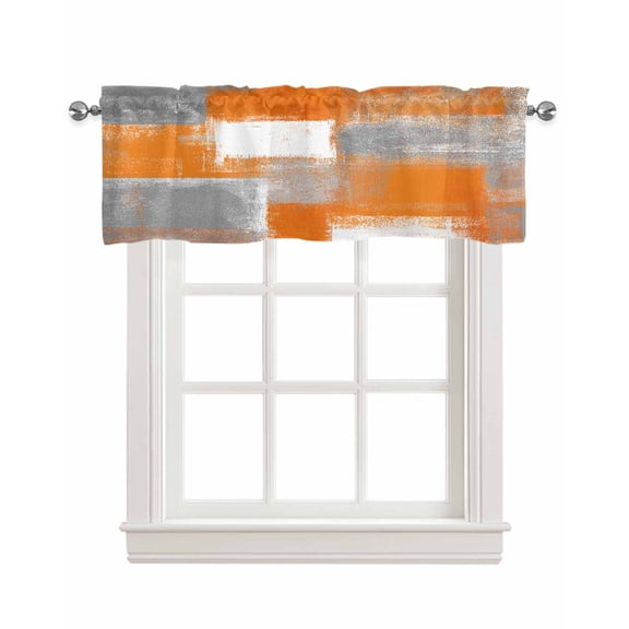 Burnt Orange Grey Kitchen Valances for Windows Farmhouse Linen Window Valance Curtain for Living Room Window Treatment Modern Oil Painting White Geometric Valance Rod Pocket Topper, 60 x 18 Inch