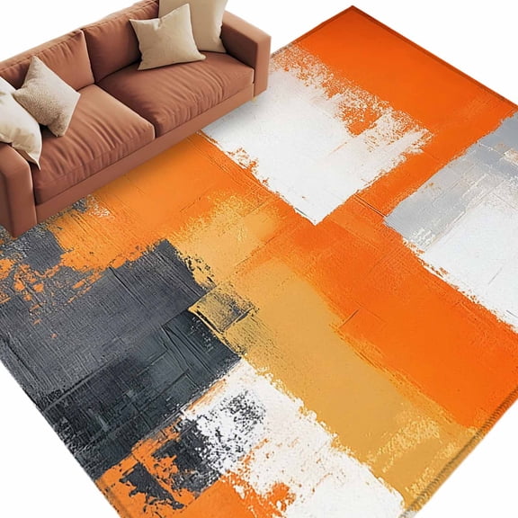 Burnt Orange Grey Large Area Rugs for Bedroom Living Room, Soft Non Slip Carpet Bedside Rug, Modern Oil Painted Art Abstract Rectangular Floor Cover Kitchen Accent Rug 5'x7' for Dining Room/Office