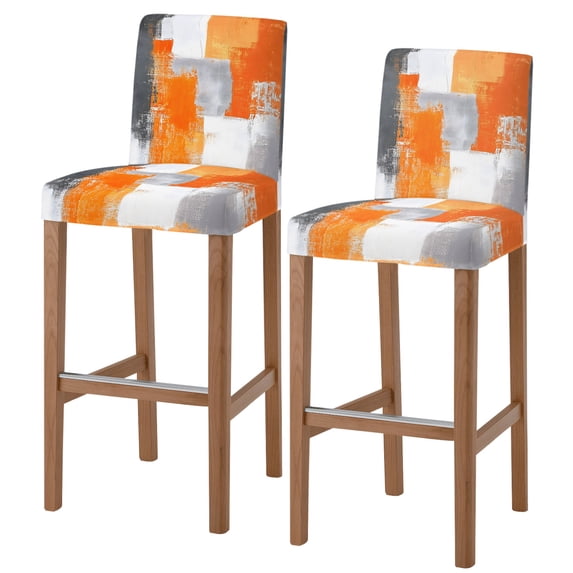 Burnt Orange Grey Oil Painting Bar Stool Cover Set of 2, Abstract Modern Geometric Stretch Bar Chair Cover, Removable Washable Pub Counter Stool Chair Slipcover for Kitchen Dining Room Pub Cafe