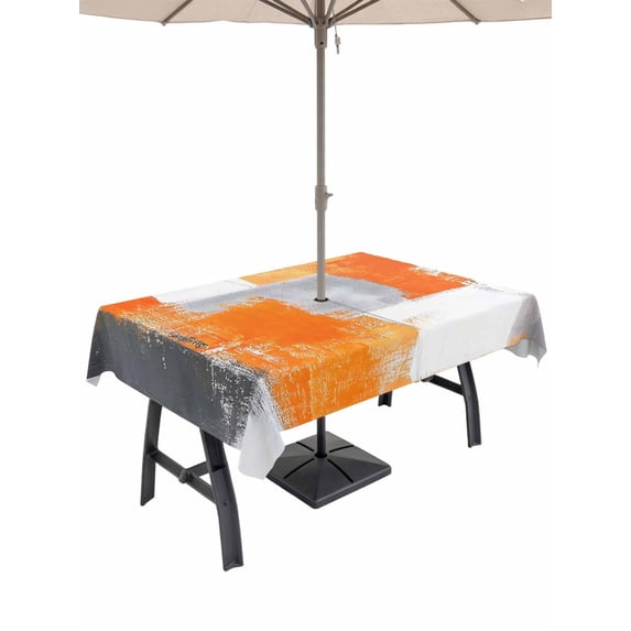 Burnt Orange Grey Oil Painting Outdoor Tablecloth with Umbrella Hole ...