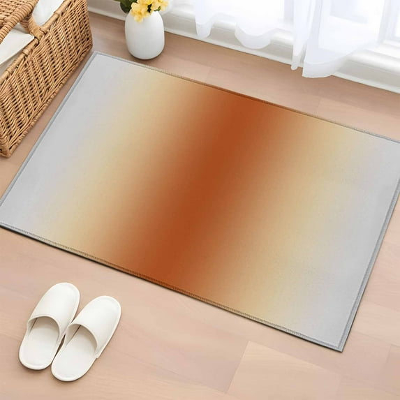 Burnt Orange Grey Ombre 2'x3' Washable Rug, Farmhouse Gradient Minimalist Non-Slip Soft Doormat Area Rugs for Entrance Bathroom Bedsides, StainResistant Carpet for Kitchen Bedroom, Entryway Floor Mat