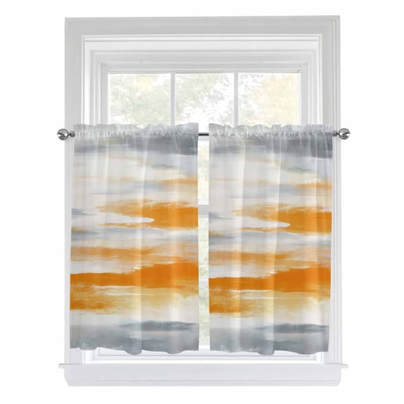 Burnt Orange Grey Ombre Kitchen Curtains 54 Inches length, Abstract Art Oil Painting Modern Window Treatment Curtain Drapes, Thermal Insulated Drapes for Basement Hotel RV, 42"x54", 2 Panels