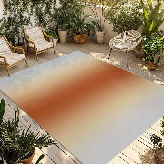Burnt Orange Grey Ombre Outdoor Rug for Patio/Deck/Porch, Non-Slip Large Area Rug 4 x 6 Ft, Farmhouse Gradient Minimalist Indoor Outdoor Rugs Washable Area Rugs, Reversible Camping Rug Carpet Runner
