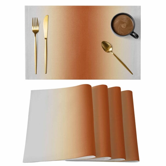 Burnt Orange Grey Ombre Placemats Set of 4, Farmhouse Gradient Minimalist Placemats for Dining Table, Place Mats for Kitchen Tabletop, Waterproof Wipeable Dining Table Mats Set