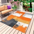 thumbnail image 1 of Burnt Orange Grey Outdoor Rug for Patio/Deck/Porch, Non-Slip Large Area Rug 5 x 8 Ft, Modern Oil Painted Art Abstract Indoor Outdoor Rugs Washable Area Rugs, Reversible Camping Rug Carpet Runner, 1 of 8
