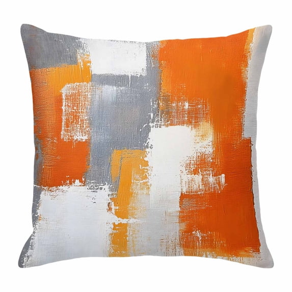 Burnt Orange Grey Pillow Covers 24x24 Inch, Oil Painting Smear Modern Abstract Art Linen Pillowcase with Invisible Zipper, Decorative Throw Pillow Covers Cushion Case for Couch Sofa Bed Living Room