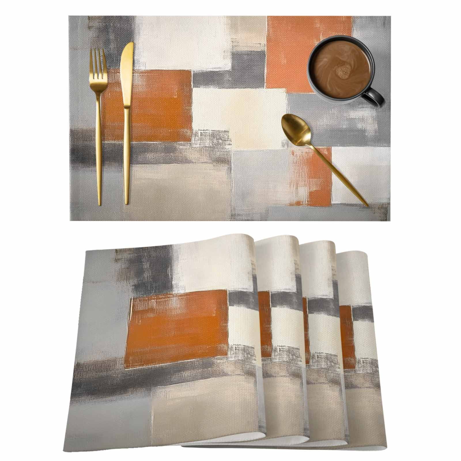 Burnt Orange Grey Placemats Set of 12, Cotton Linen Fabric Place Mats ...