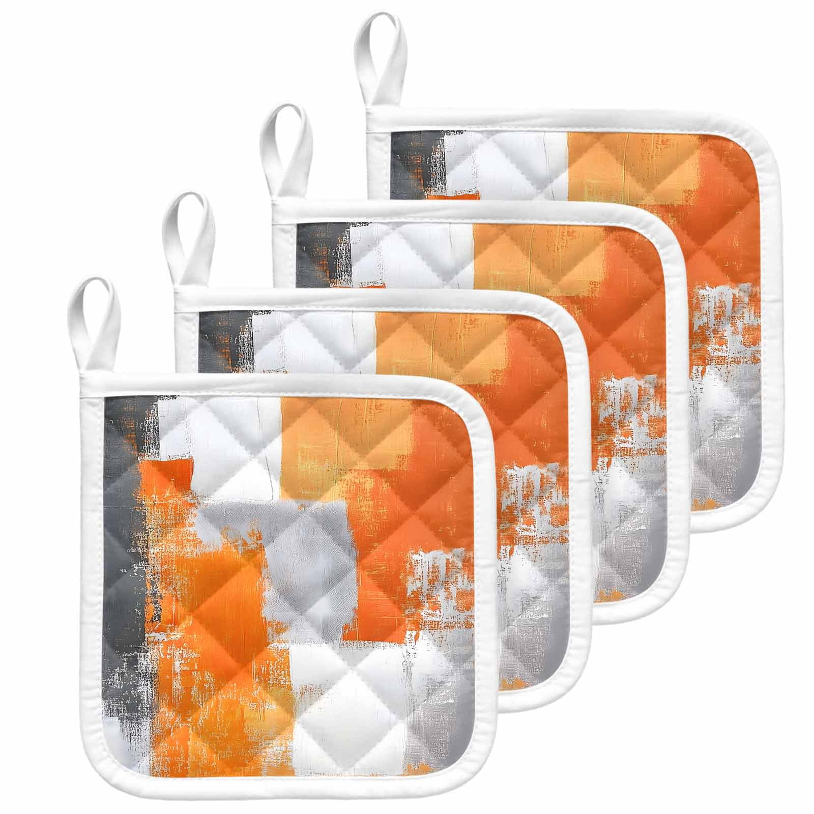 Burnt Orange Grey Pot Holders for Kitchen Heatproof Potholder, 4 Pack Modern Oil Painted Abstract Art Hot Pads Multipurpose Oven Pads Cloth Potholders Trivet for Cooking and Baking