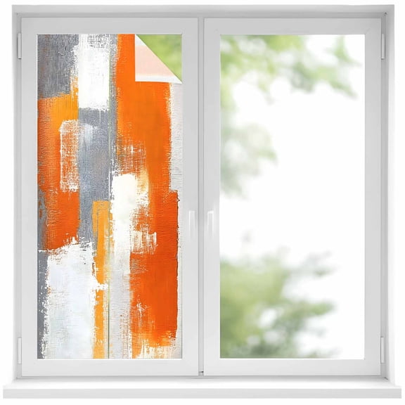 Burnt Orange Grey Privacy Window Film, Decorative Frosted Glass Window Film, Modern Oil Painted Geometric Abstract Reusable Peel and Stick Static Cling for Home Bathroom Office Glass Door 17.7"x39.3"