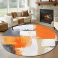 thumbnail image 1 of Burnt Orange Grey Round Area Rug 5 FT, Non Slip Bedroom Rugs, Abstract Geometric Oil Painting Modern Washable Soft Circular Carpet Non-Shedding Floor Mat for Kitchen Dining Room Foyer Balcony Dorm, 1 of 8