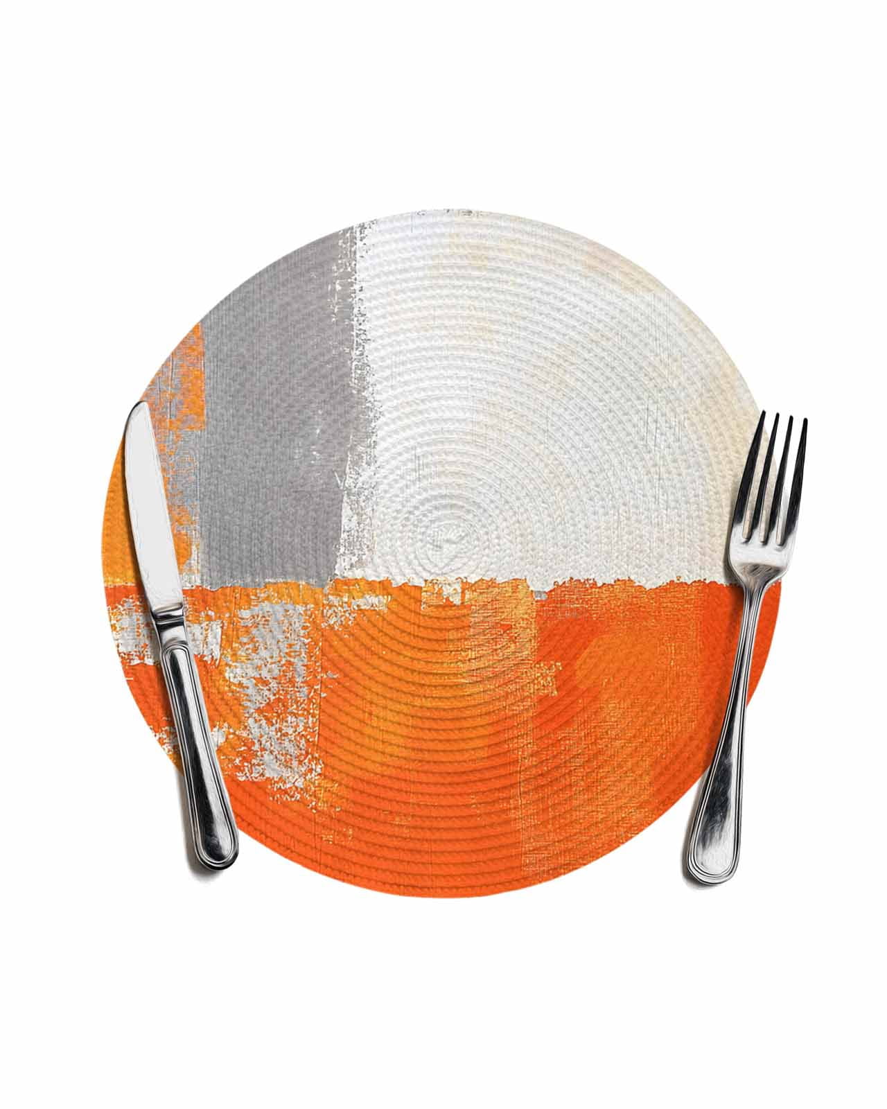 Burnt Orange Grey Round Placemats for Dinning Tables,Heat-proof Braided ...