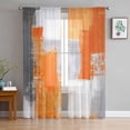 thumbnail image 1 of Burnt Orange Grey Semi Sheer Curtains 63 Inch Length 2 Panels Set, Modern Oil Painted Abstract Art Sheer Kitchen Curtain Privacy Voile Window Curtain for Living Room Bedroom Rod Pocket Drapes, 1 of 7