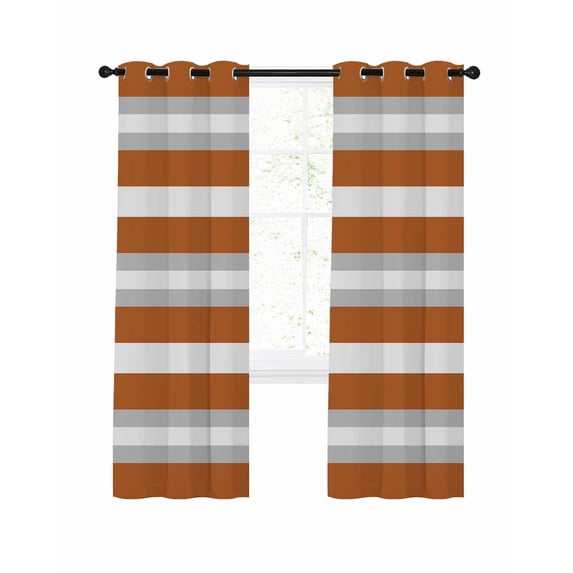 Burnt Orange Grey Stripe Blackout Curtains, Light Blocking Print Window Curtains, Minimalist Farmhouse Striped Thermal Insulated Window Drapes for Living Room Kitchen Cafe 2 Panels, 104"W x 52"L