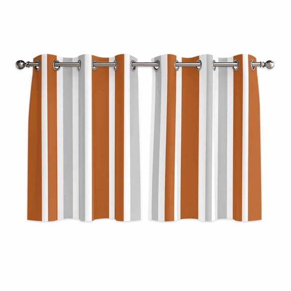 Burnt Orange Grey Stripe Kitchen Curtains Short 54 Inch Length, Farmhouse Minimalist Striped Grommet Top Bedroom Living Room Curtains, Light Filtering Cafe Curtain Drapes 2 Panels Set 84''x54''