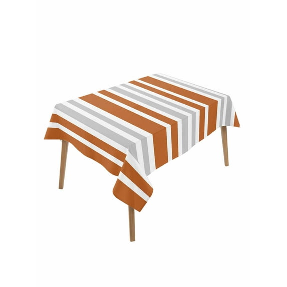 Burnt Orange Grey Stripe Table Cloth, Farmhouse Minimalist Striped Waterproof Tablecloth for Rectangle Tables, Reusable Washable Fabric Table Cover for Restaurant Kitchen Dining Tables 52"x70"