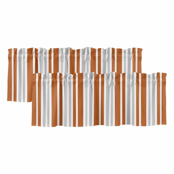 Burnt Orange Grey Stripe Valances for Windows, Decorative Rod Pocket Window Valance Curtains, Farmhouse Minimalist Striped Short Curtain Drapes for Kitchen/Living Room, 2 Panels, 42" W x 12" L