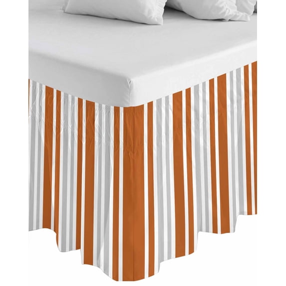 Burnt Orange Grey Stripe Wrap Around Bed Skirts for California King Bed 16" Drop,Bed Skirt with Adjustable Elastic Belt Dust Ruffle Bed Valance Farmhouse Minimalist Striped Bed Frame Cover