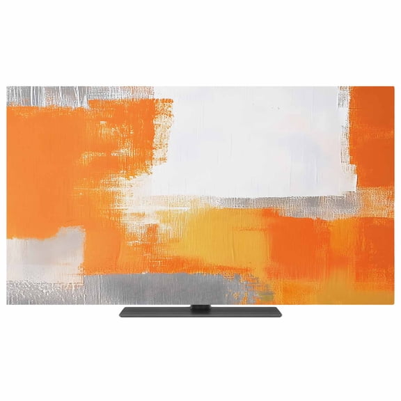 Burnt Orange Grey TV Dust Cover,Stretchable TV Screen Desktop Computer Protector Cover,Modern Geometric Oil Painted Abstract Television Dustproof Slipcover for 80–85 Inch Flat or Curved TVs