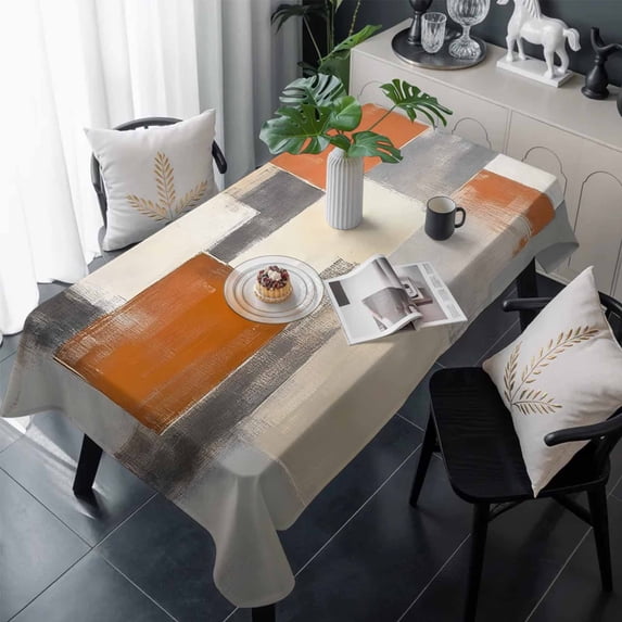 Burnt Orange Grey Table Cloth Waterproof Tablecloths, Oil Painting Modern Abstract Art Tablecloth Dining Table Cover for Kitchen Party Tabletop Outdoor, Rectangle Tablecloth 54x108 Inch